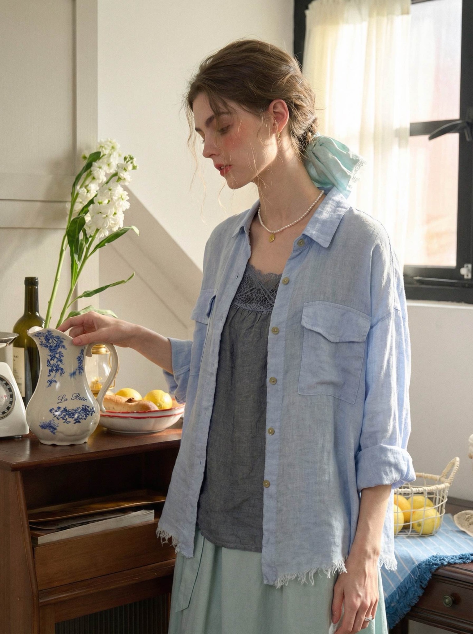MORIA Summer Linen Shirt Blue